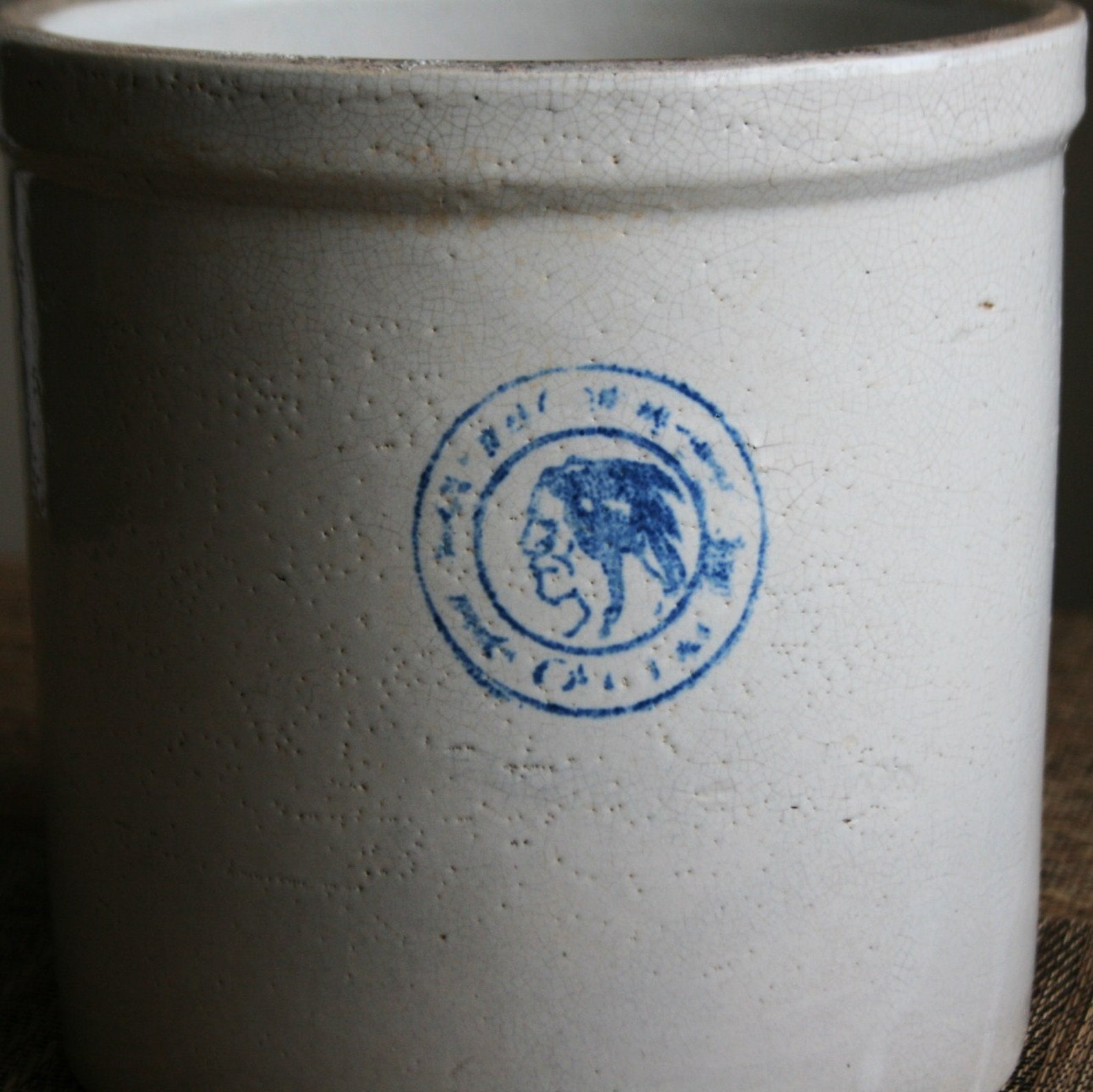 Antique Early 1900s Stoneware Crock with Blue Indianhead Etsy