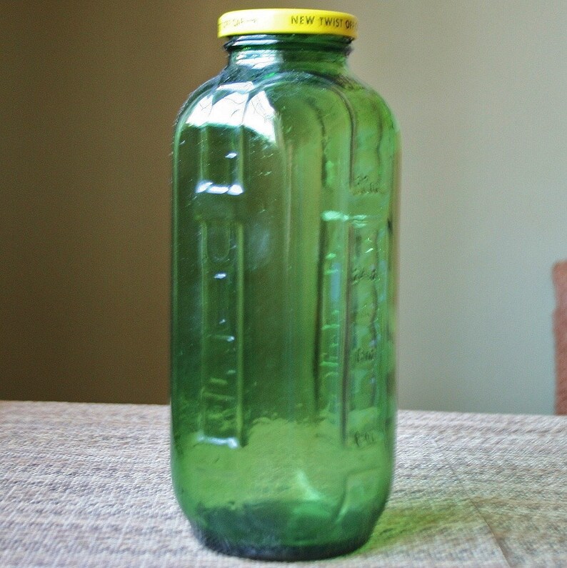 Vintage Green Glass Juice and Water Jar Etsy