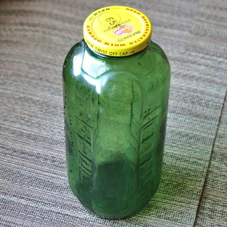 Vintage Green Glass Juice and Water Jar Etsy