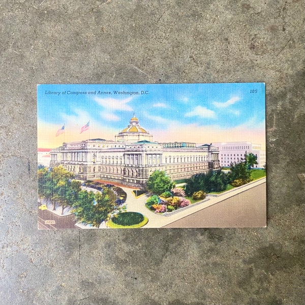 Vintage Unused Linen Postcard - Library of Congress