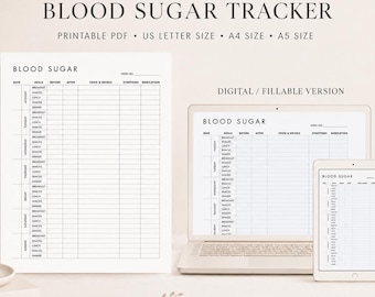 Printable Blood Sugar Tracker, Diabetes Glucose Log, Daily Insulin Chart, Instant Digital Download
