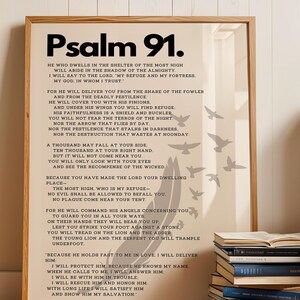 Psalm 91 Scripture Wall Art Printable – Minimalist Christian Bible Verse Decor | Framed Psalm 91 Poster | Aesthetic Christian Printable