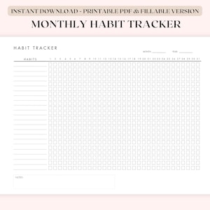 Monthly Habit Tracker Printable - 30 Day Habit Challenge, Habit Tracker Template, Habit Tracker Landscape - Routine Tracker