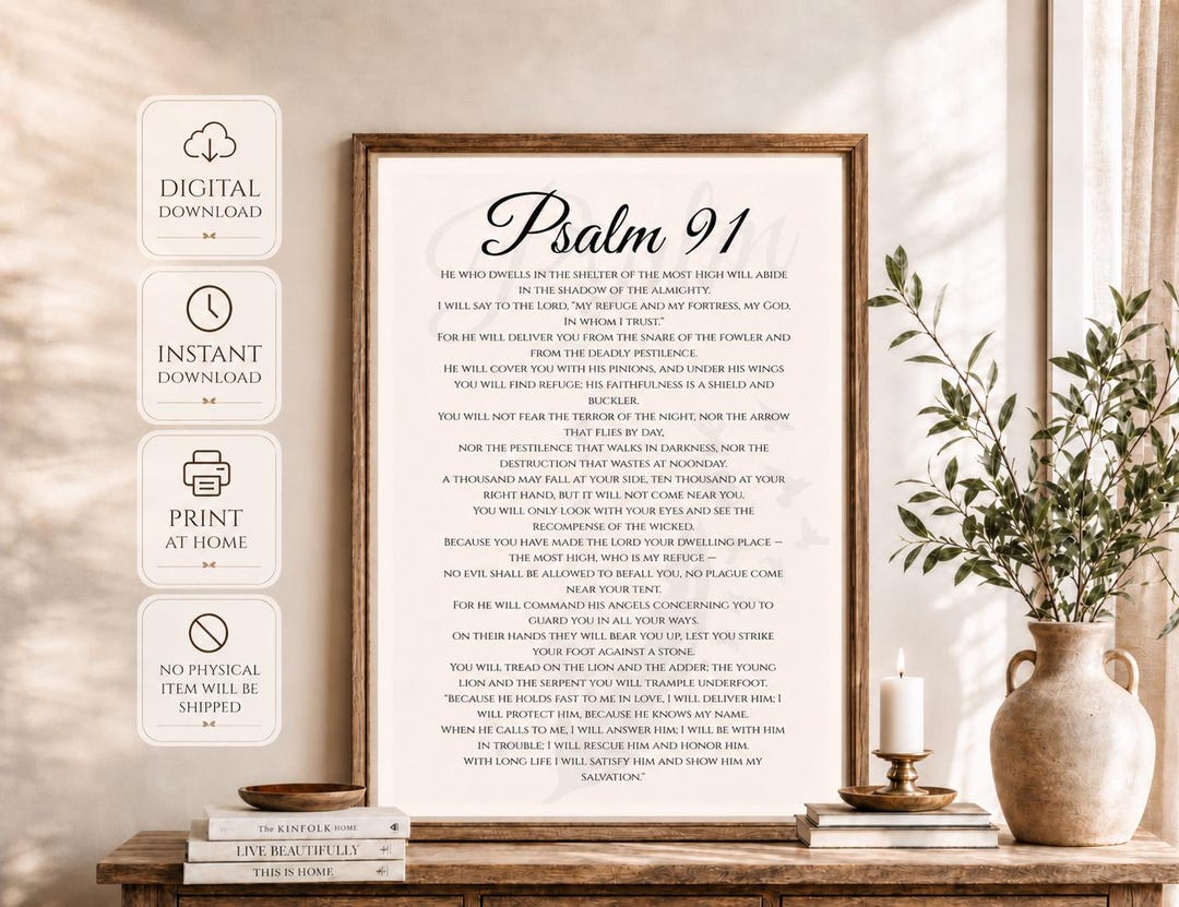 Psalm 91 Christian Wall Art, Minimalist Scripture Print, Modern Bible ...