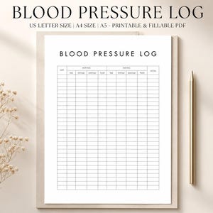 Blood Pressure Log Printable, Fillable PDF Tracker, Heart Health Monitor, Instant Digital Download
