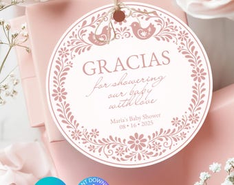 Etiquetas Cielito Lindo editables, stickers redondos para baby shower, bautizo y cumpleaños, papel picado talavera, plantilla Canva, CLBS