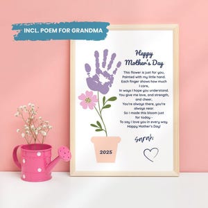 Afdrukbare handafdruk Moederdag - Gepersonaliseerde knutselcadeau voor moeder, oma, stiefmoeder, overgrootmoeder, digitaal Moederdagcadeau van kind