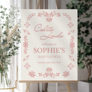 Custom Cielito Lindo Baby Shower Welcome Sign for Party, Canva Template, Pink Papel Picado, Mexican Decor, Incl. Favor Tags, CLBS