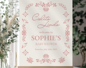 Custom Cielito Lindo Baby Shower Welcome Sign for Party, Canva Template, Pink Papel Picado, Mexican Decor, Incl. Favor Tags, CLBS