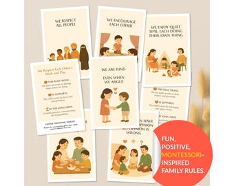 Printable Family Rules Cards – Montessori Style, Gentle Parenting Tools, Custom Digital Download for Kids, Home or Classroom, Kids Behavior