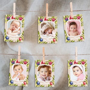 Tableaux d'étapes marquants pour bébé, décorations à imprimer pour le premier anniversaire de petits fruits, jalon mensuel pour bébé, cartes d'étapes importantes aux fraises pour le 1er anniversaire