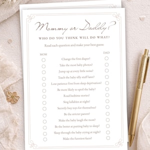 Mommy or Daddy (Mom vs Dad) Baby Shower Game, Funny Coed Baby Shower Game for Couples & Groups, Activity Ideas (Digital Download, PDF)