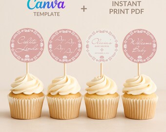 Cielito Lindo Baby Shower Cupcake Toppers in Pabel Picado Style, Editable Canva Template (Digital Download), Ready to Print, CLBS