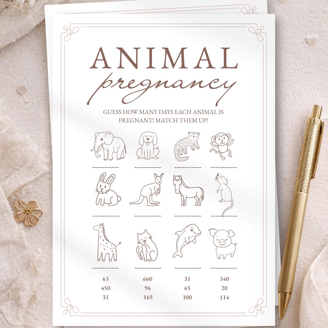 Animal Baby Shower Game "animal Pregnancy" | Baby Animal Trivia ...