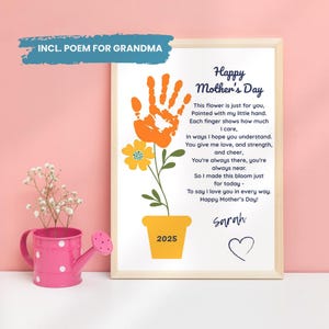 Afdrukbare handafdruk Moederdag - Gepersonaliseerde knutselcadeau voor moeder, oma, stiefmoeder, overgrootmoeder, digitaal Moederdagcadeau van kind