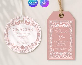 Redigerbara mallar för Cielito Lindo-gåvoetiketter, mexikanska tacketiketter för babyshower, dop, klistermärke för 1-årsdag, inspirerat av Papel Picado, CLBS