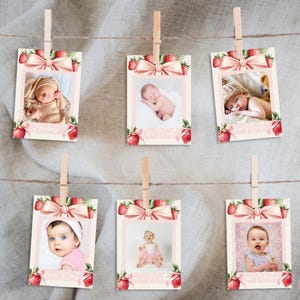 Tableaux d'étapes marquants pour bébé, cartes d'étapes clés aux fraises pour le 1er anniversaire, décorations imprimables pour le premier anniversaire de petits fruits, étape importante du mois pour bébé,
