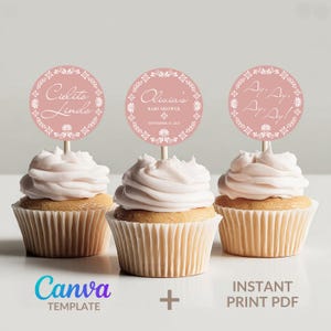Cielito Lindo Baby Shower Cupcake Toppers: Pink Talavera Art (Printable PDF Template)