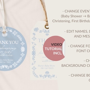 Cielito Lindo Custom Favors Tag, Cielito Lindo Baby Shower Baptism or first Birthday, Powder Pink Talavera Tags, Papel Picado Art, CLBS image 6