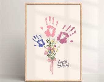 1st Birthday Gift from Baby Girl or Boy, Custom Gift for Mom or Grandma - Handprint Art Craft, Instant Download Greeting Gift Card