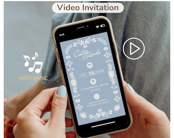 Mexican Baby Shower Boy Video Invitation, Cielito Lindo Papel Picado Animated Invite, Dusty Blue Canva Template with Mexican Music, CLBS