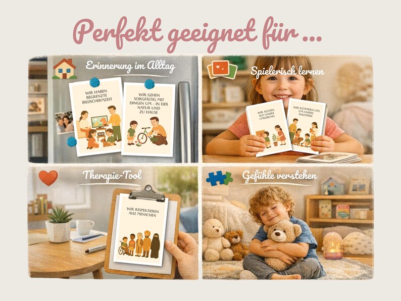 Hausregeln Familie zum Ausdrucken – Regelkarten Kindergarten & Grundschule, Familienregeln Deutsch mit Bildern, Montessori inspiriert, PDF imagen 4