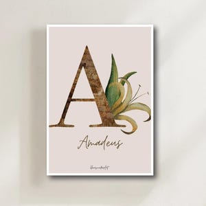 Póster personalizado con letras y nombre | Arte mural floral con iniciales para habitaciones infantiles | Decoración infantil | Regalo para baby shower