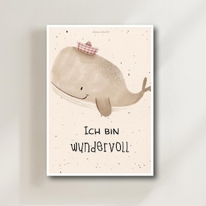 Poster per la cameretta dei bambini con affermazione – Balena “Sono meraviglioso” – Consapevolezza e amore per se stessi per i bambini – Decorazione murale per la cameretta dei bambini, regalo per la nascita