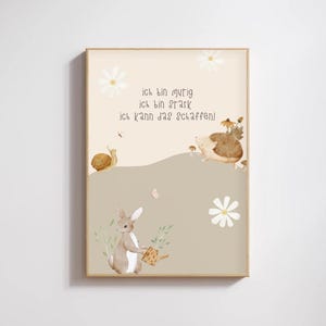 Póster de afirmación para niños con animales: póster alentador con el lema «Soy valiente, soy fuerte»: decoración de habitación infantil, regalo A4.