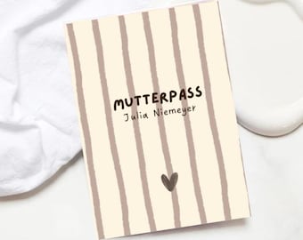 Personalized maternity record book cover with name – Brown and striped protective cover for maternity record book – Pregnancy gift for expectant mothers – Modern