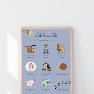 Affirmationsposter Kinder – Ich bin ich  – Selbstliebe und Mut – Poster mit Tieren & positiven Botschaften – Kinderzimmer Deko A4 Druck