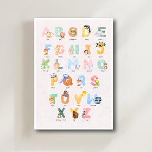 Poster ABC con animali – Poster per imparare l'alfabeto tedesco – Decorazione per la cameretta dei bambini – Regalo per l'iscrizione a scuola o l'inizio della scuola – Quadro da parete con animali ABC