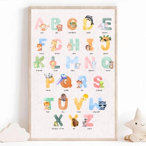 Póster de animales del abecedario en alemán – Decoración para habitación infantil – Póster para aprender el alfabeto con animales – Regalo para la matrícula escolar – Decoración para la vuelta al cole