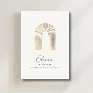 Póster de nacimiento arcoíris personalizado – Arte mural con nombre y fecha de nacimiento – Decoración para habitación de bebé – Regalo de nacimiento o bautizo – Impresión A4