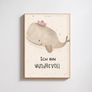 Kinderzimmer Poster Affirmation – Wal „Ich bin wundervoll“ – Achtsamkeit & Selbstliebe für Kinder – Wanddeko Babyzimmer, Geschenk zur Geburt