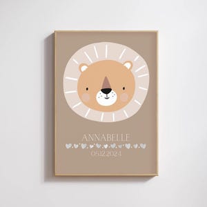Niedliches Namensposter Datum - Löwe Illustration - personalisiert - Kinderzimmer Deko - Babyzimmer Kunstdruck - genderneutral - Safari