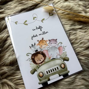 Okładka książki U-book personalizowana Safari animals in the jeep - Jungle Okładka książki U-book chłopiec/dziewczynka - okładka książki egzaminacyjnej z imieniem
