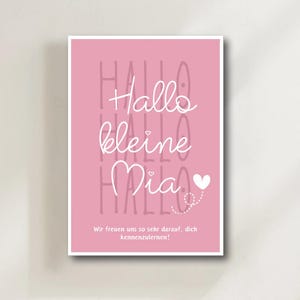 Personalisierte Begrüßung fürs Baby – “Hallo kleines Wunder” Poster – Namensschild zur Geburt – rosa Babybild für Mädchen – Geschenkidee