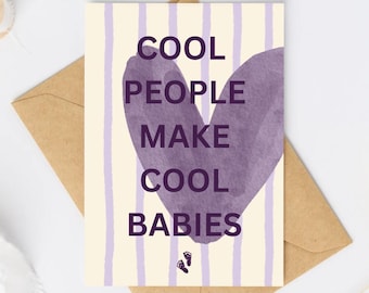 Funny birth announcement card, minimalist baby card, Cool People Make Cool Babies, gender-neutral birth gift, modern card