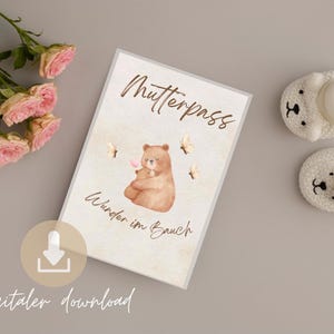 Capa para passe de maternidade digital para download - Modelo de PDF para impressão de urso boho mãe e filho - Presente de gravidez - Milagre na barriga