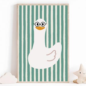 Poster "Anatra con occhiali" - Illustrazione divertente di animali per la cameretta dei bambini - Decorazione murale scandinava - Anatra minimalista per la cameretta dei bambini