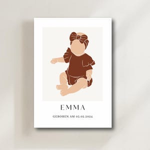 Póster de nacimiento personalizado para niña: foto de bebé con nombre y fecha de nacimiento, regalo de nacimiento, decoración minimalista para habitación infantil.