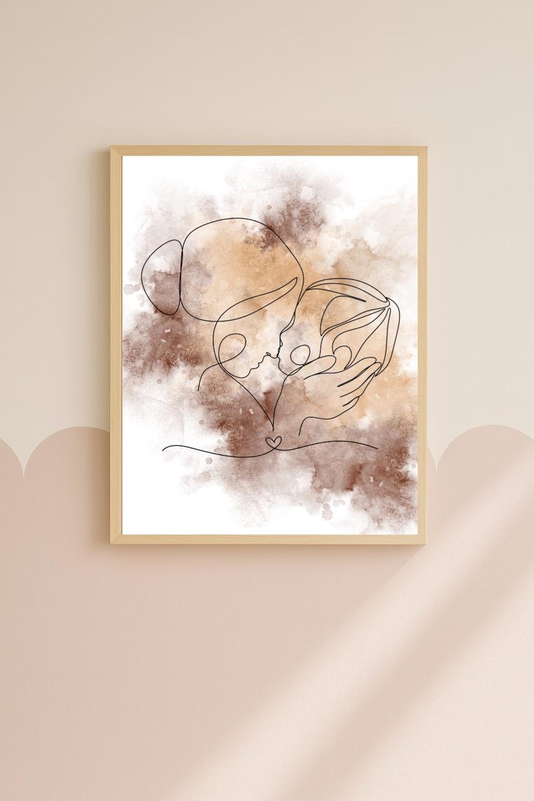 Minimalist Mother Baby Line Art Poster Watercolor Wall Art Gift for ...