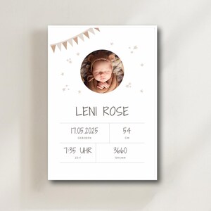 Personalisiertes Geburtsbild mit Foto – Baby Poster mit Name, Geburtsdatum & Daten – Geschenk zur Geburt – Moderne Babyzimmer Deko