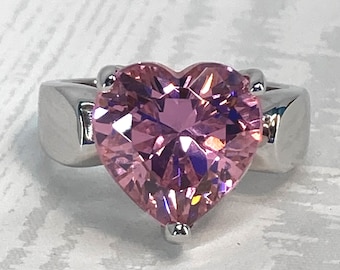 Sterling Silver Pink Cubic Zirconia Heart Ring Sizes 5-10 
