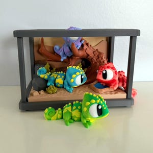 Juguete antiestrés Camaleón Flexi / Juguete de lagarto articulado / Mini figura de reptil / Juego de terrario
