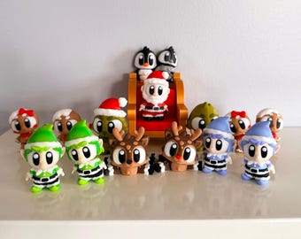 Figuras flexibles de trineo navideño Ho Ho Holiday / Personajes impresos en 3D / Juguetes de escritorio festivos articulados