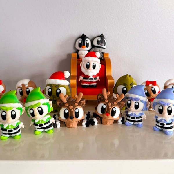 Ho Ho Holiday Christmas Sleigh Flexi Figures | 3D Printed Characters | Articulated Festive Desk Toys