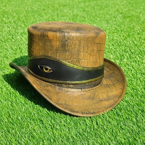 Handmade Crocodile Embossed Leather Top Hat Snake Eye Band Steampunk Gothic Reptile Cosplay Hat Festival Fantasy Gift for Him Her