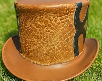 Handmade Brown Leather Steampunk Top Hat, Festival Cosplay